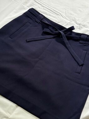 LOFT Tie Front Mini Skirt - Double Weave, Navy Blue